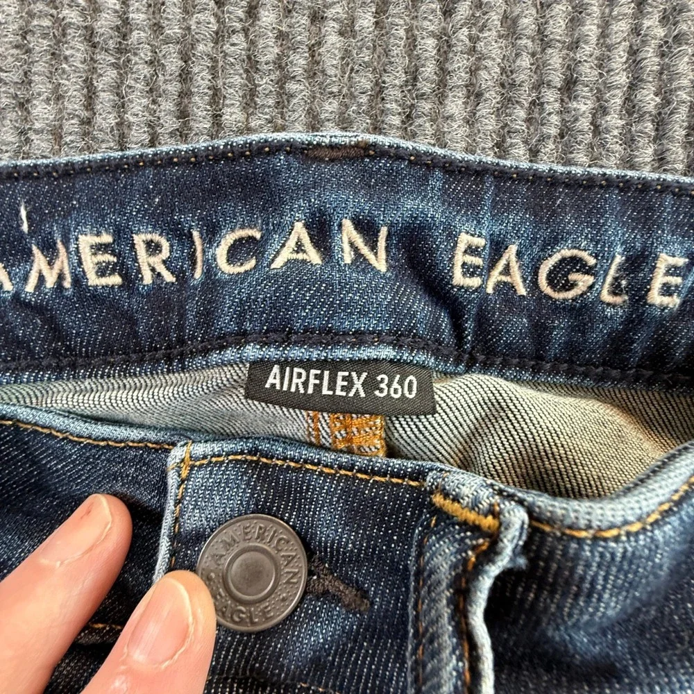 American Eagle Mens Slim Straight Distressed Jeans Blue Denim‎